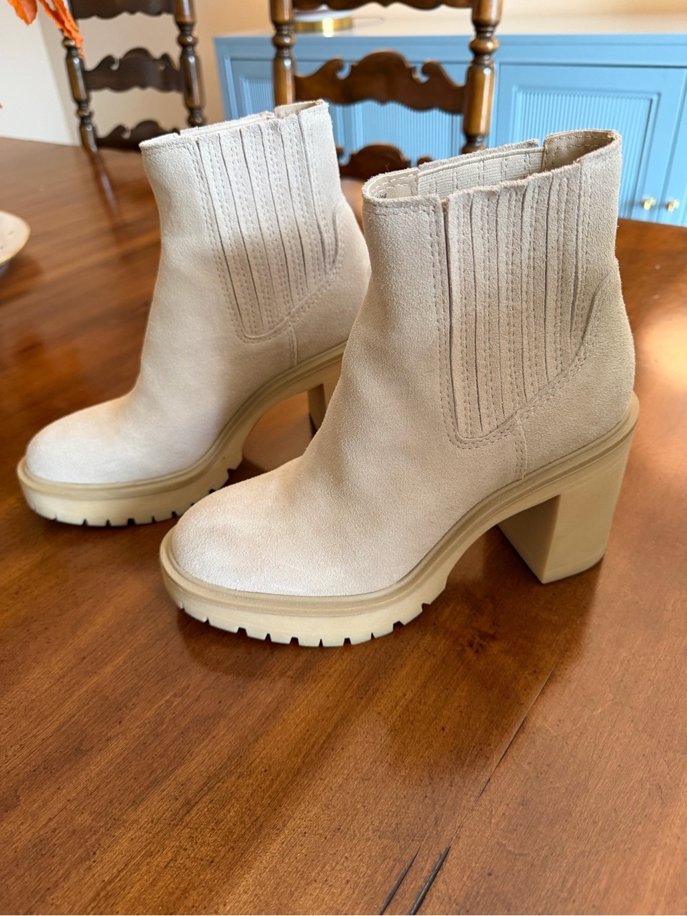 Dolce Vita Beige Suede Chelsea Ankle Boots